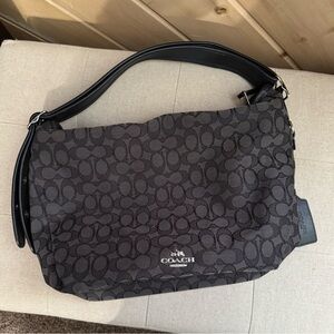 Coach Signature Jacquard Zip Shoulder Bag Hobo Purse Chalk Leather